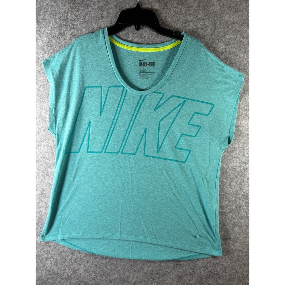 Nike Dri-FIT Womens Loose Fit Teal Heather Graphic‎ T-Shirt Scoop Neck Medium